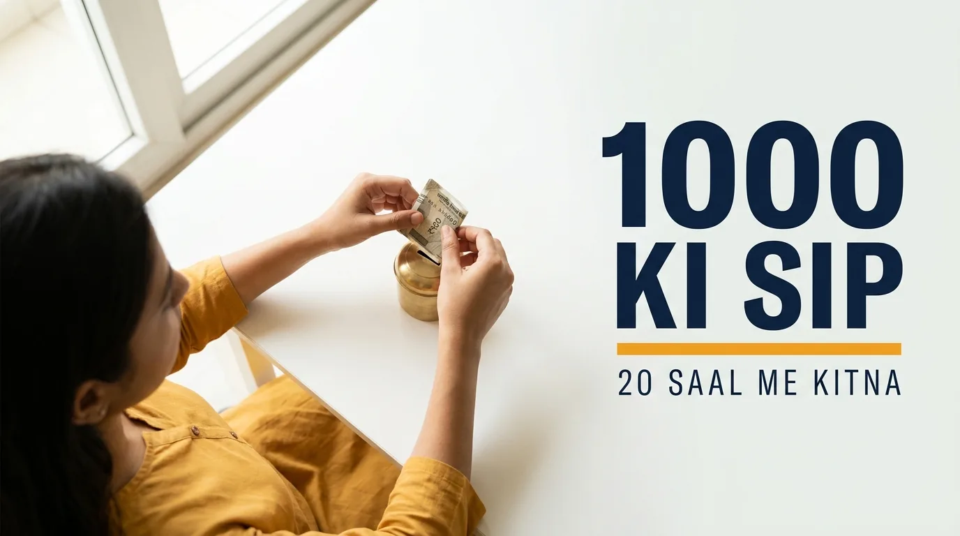 1000 ki SIP se 20 saal me kitna milega — ऊपर से लिया गया shot जिसमें एक युवती के हाथ ₹500 का नोट एक छोटे पीतल के गुल्लक में डाल रहे हैं